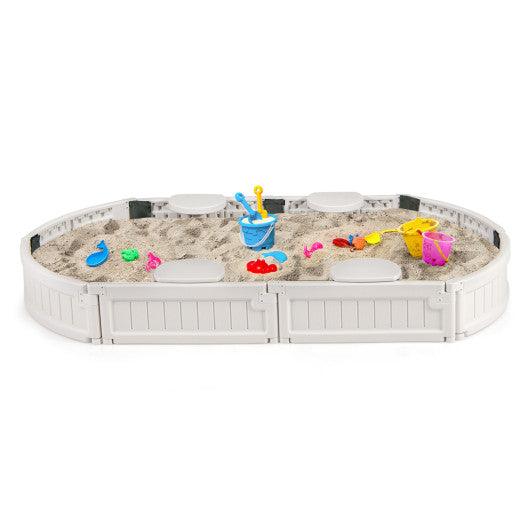 6 Feet Kids Oval Sandbox with Built-in Corner Seat and Bottom Liner-White