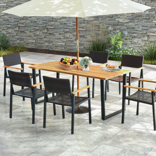 6-Person Acacia Wood Outdoor Dining Table with 2 Inch Umbrella Hole