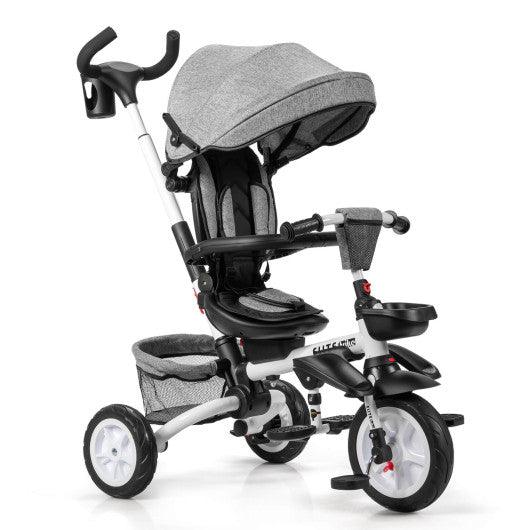 7-in-1 Detachable Baby Stroller with Canopy and Safety Harness-Gray