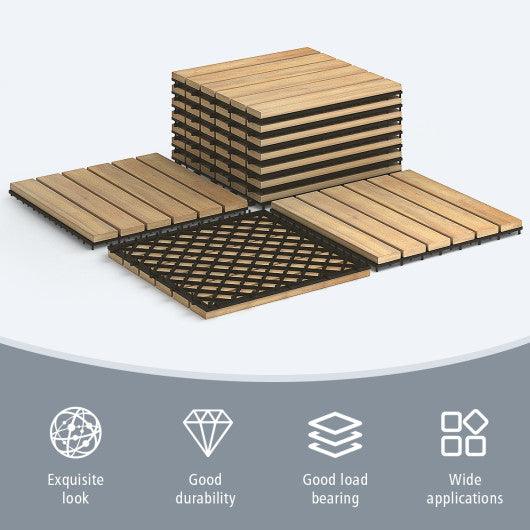 10 Pieces 12 x 12 Inch Acacia Wood Interlocking Tile Flooring