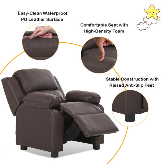 Deluxe Kids Armchair Recliner Headrest Sofa w/ Storage Arms-Brown