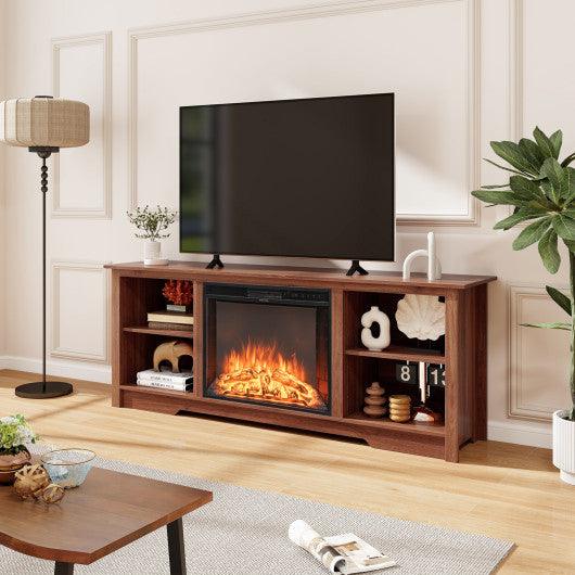 70 Inch TV Stand for up to 75 Inch Flat Screen TVs with Adjustable Shelves-Walnut