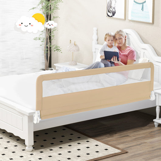 71 Inch Extra Long Swing Down Bed Guardrail with Safety Straps-Beige