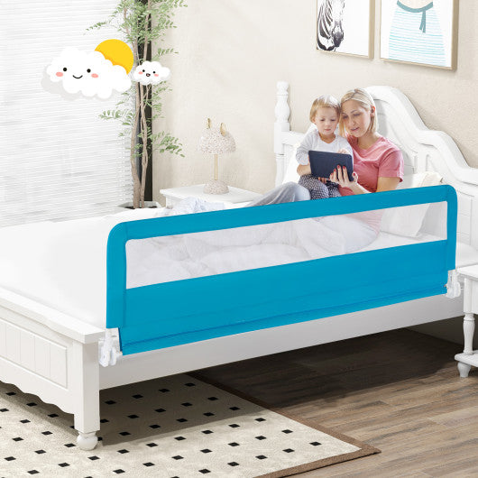 71 Inch Extra Long Swing Down Bed Guardrail with Safety Straps-Blue