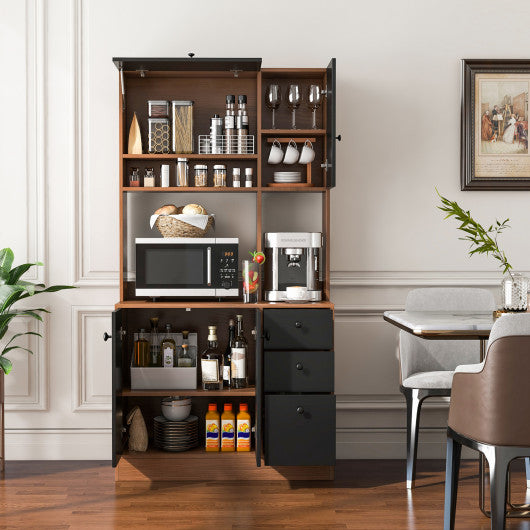 71 Inch Kitchen Pantry with 3 Storage Cabinet and 3 Deep Drawers-Walnut