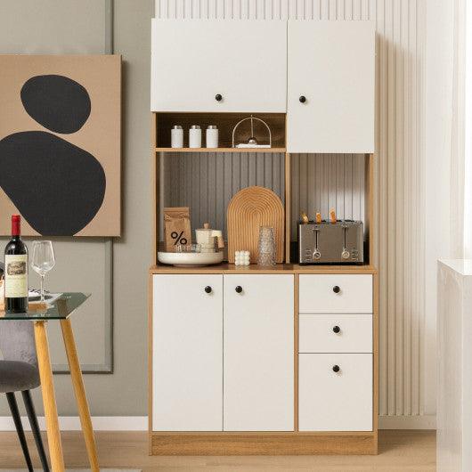 71 Inch Kitchen Pantry with 3 Storage Cabinet and 3 Deep Drawers-White