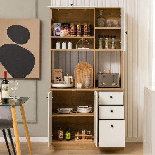 71 Inch Kitchen Pantry with 3 Storage Cabinet and 3 Deep Drawers-White