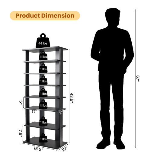 7-Tier Dual Shoe Rack Free Standing Shelves Storage Shelves Concise-Black