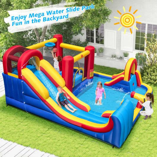 7 in 1 Outdoor Inflatable Bounce House with Water Slides and Splash Pools with 680W Blower