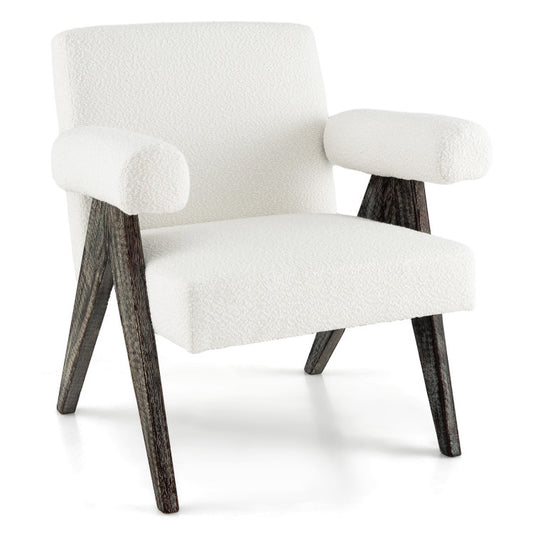 Upholstered Armchair with Natural Rubber Wood Legs and Sponge Padded Seat
