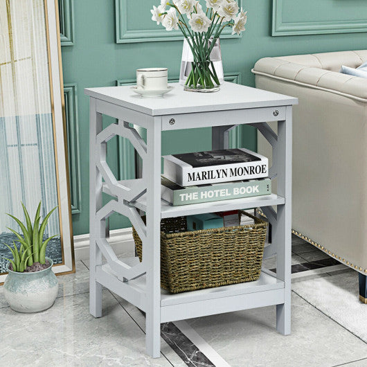 3 Tiers Nightstand Sofa Side End Accent Table-Gray