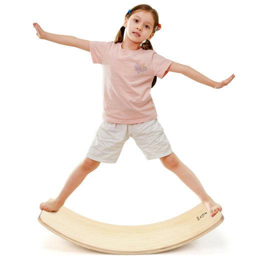 Wooden Wobble Balance Board Kids 35 Inch Rocker Yoga Curvy Board Toy with Felt Layer-Natural