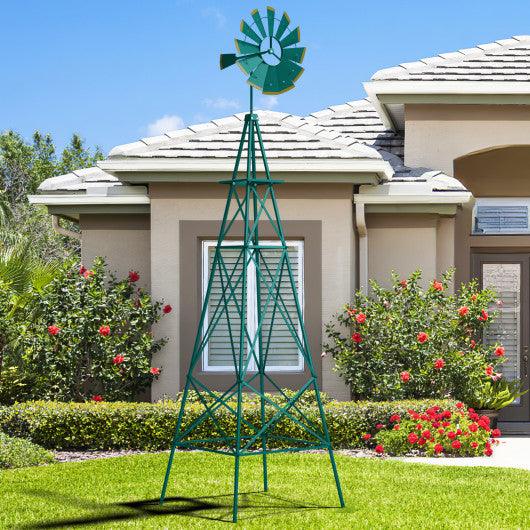 8 Feet Windmill Metal Ornamental Wind Wheel Weather Resistant-Green