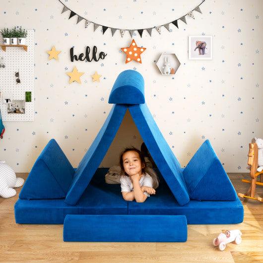 6 Pieces Convertible Kids Sofa Playset with Zipper-Blue