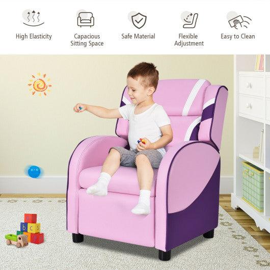 Kids Leather Recliner Chair with Side Pockets-Pink