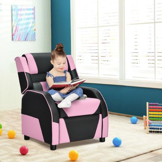 Kids Youth PU Leather Gaming Sofa Recliner with Headrest and Footrest-Pink