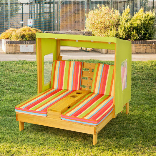 Kids Patio Lounge Chair with Cup Holders and Awning-Multicolor