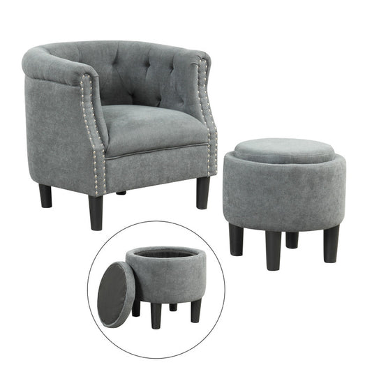 Modern Accent Chair with Ottoman Armchair Barrel Sofa Chair and Footrest