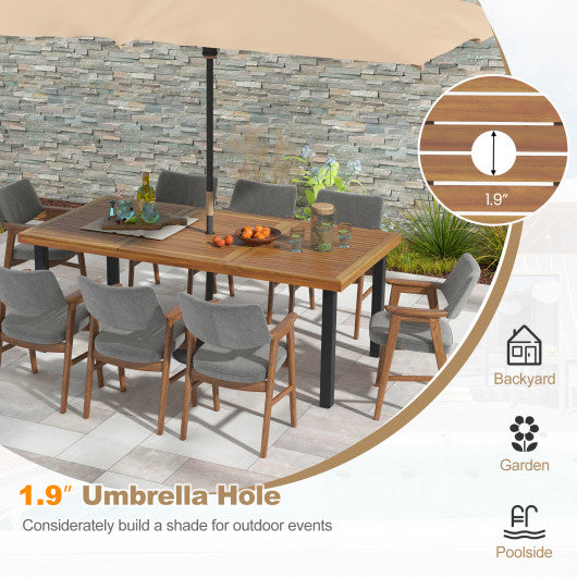 79 Inch Acacia Wood Dining Table 8-Person Patio Table with 1.9 Inch Umbrella Hole and Adjustable Foot Pads