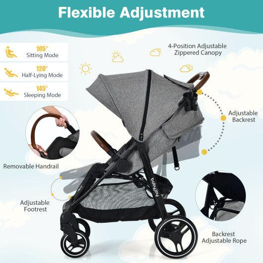 5-Point Harness Lightweight Infant Stroller with Foot Cover and Adjustable Backrest-Gray