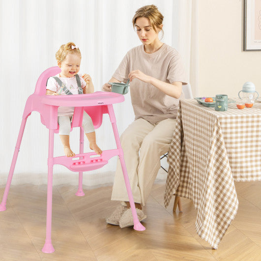 4 in 1 Convertible Kids Dining High Chair with Adjustable Removable Tray and Footrest-Pink