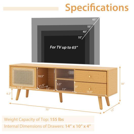 Bamboo TV Stand for TV up to 65 Inch-Natural