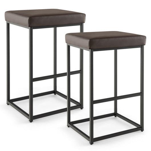 30 Inch Barstools Set of 2 with PU Leather Cover-Brown