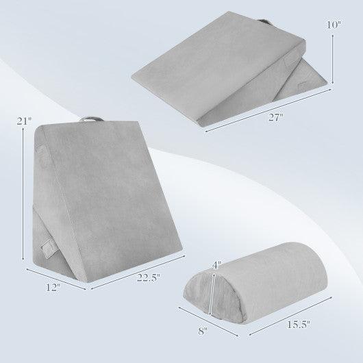 3 Pieces Bed Wedge Pillow Set with Air Memory Foam-Gray