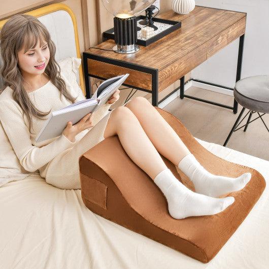 Bed Wedge Pillow with Tablet Pillow Stand and Side Pockets-Brown