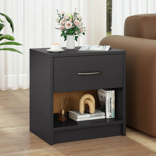 Bedside Table Nightstand with Drawer and Open Storage Shelf-Gray