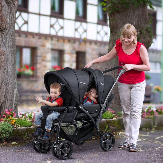 Foldable Lightweight Front Back Seats Double Baby Stroller-Black