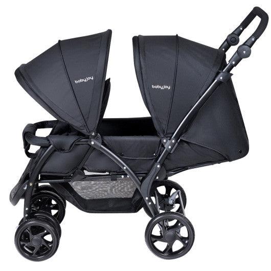 Foldable Lightweight Front Back Seats Double Baby Stroller-Black