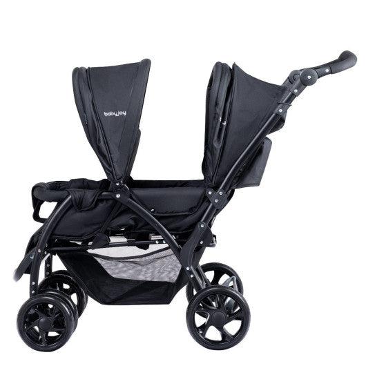 Foldable Lightweight Front Back Seats Double Baby Stroller-Black