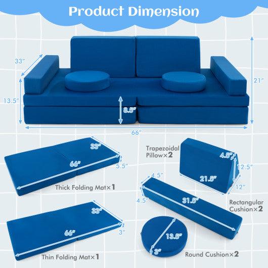 10-Piece Kids Play Couch Sofa with Portable Handle-Blue