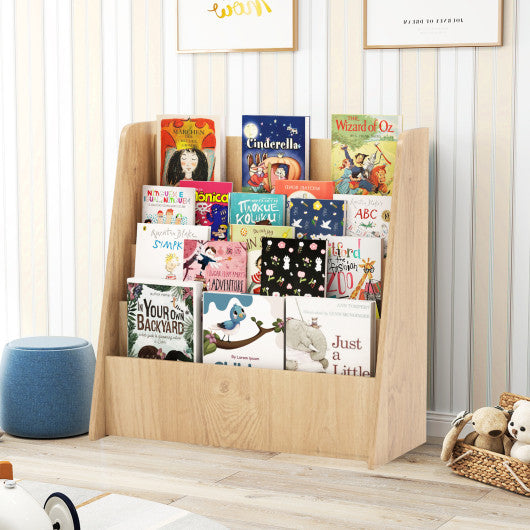 4-Tier Kids Bookshelf with Deep Compartments for Bedroom-Natural