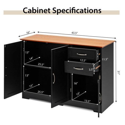 Buffet Storage Cabinet with 2-Door Cabinet and 2 Drawers-Black