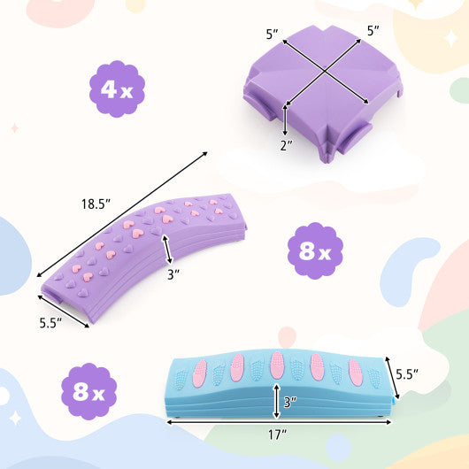 Colorful Kids Wavy Balance Beam with Textured Surface and Non-slip Foot Pads-Pink & Purple