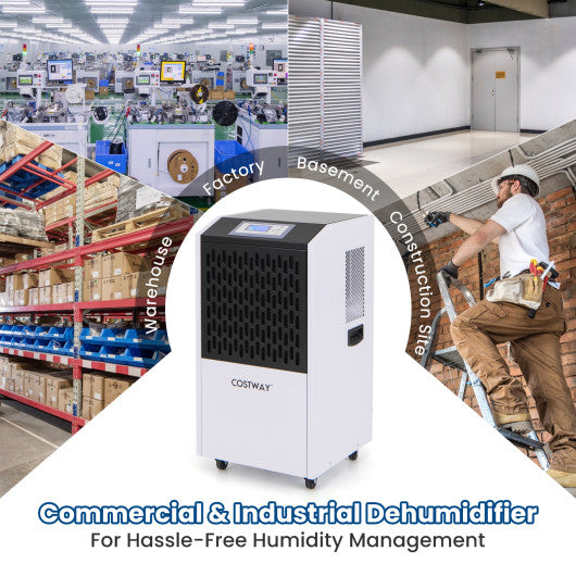 250 Pints Commercial Dehumidifier with Drain Hose Large Spaces up to 8500 Sq.Ft-White