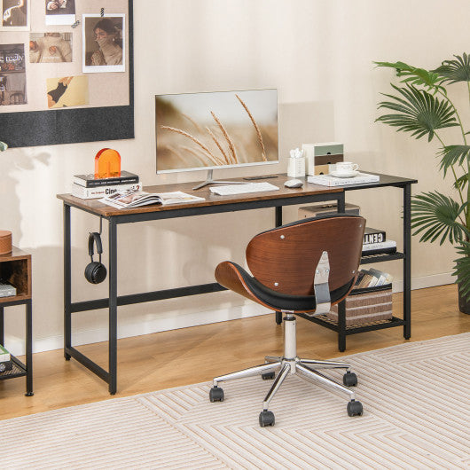 59 Inch Home Office Computer Desk with Removable Storage Shelves-Rustic Brown