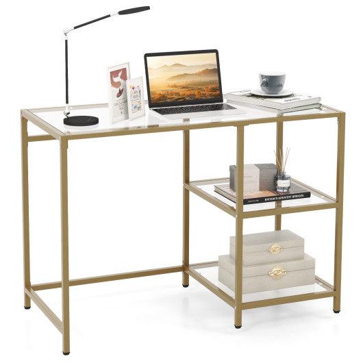 Modern Console Table with 2 Open Shelves and Metal Frame-Golden