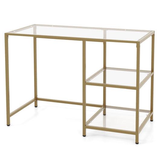 Modern Console Table with 2 Open Shelves and Metal Frame-Golden