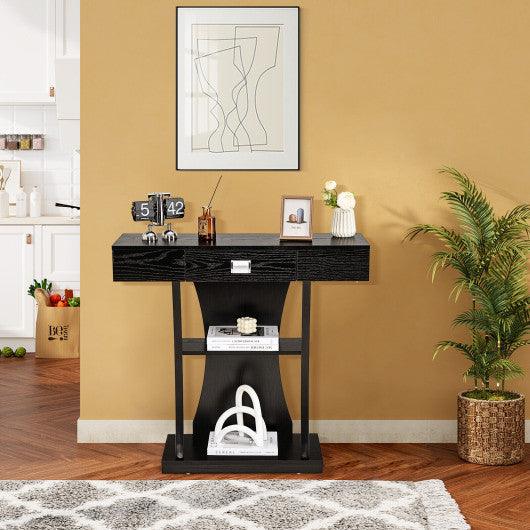 Console Table with Drawer and 2-Tier Shelves for Entryway Living Room-Black