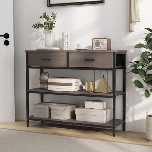 Console Table with Folding Fabric Drawers for Entryway-Gray