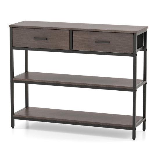 Console Table with Folding Fabric Drawers for Entryway-Gray