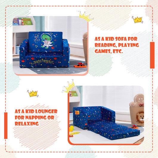 2-in-1 Convertible Kids Sofa with Velvet Fabric-Blue