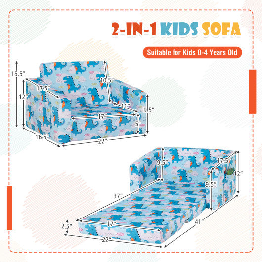 2-in-1 Convertible Kids Sofa with Velvet Fabric-Light Blue