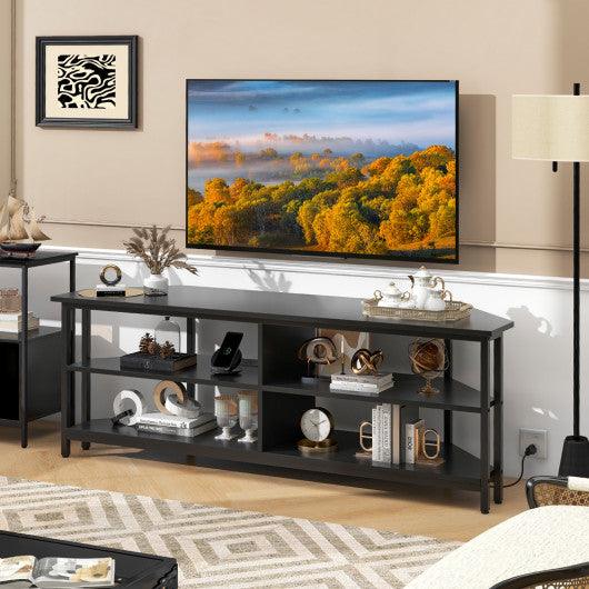 3-Tier Corner TV Stand for TVs up to 65 Inches with Charging Station- Black