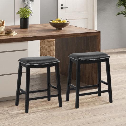 26 Inch Counter Height Bar Stool Set of 2 with Upholstered Seat-Black