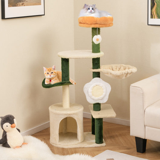 Cute Flower Cat Tree Modern Kitty Tower with Plush Top Perch-Multicolor