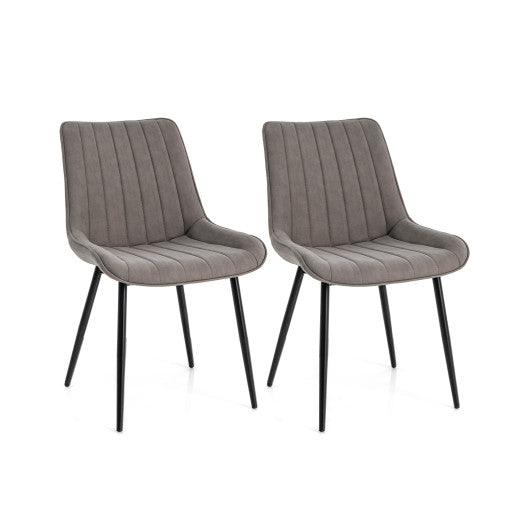 Faux-Leather Fabric Dining Chair Set of 2 with Metal Legs and Padded Seat-Gray